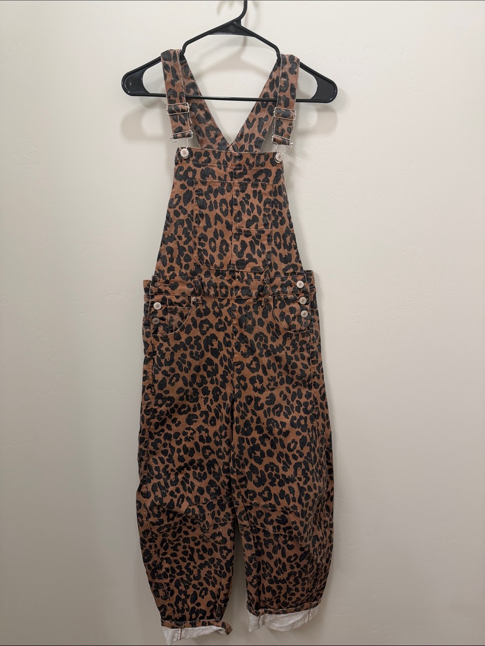Kids Leopard Print Overalls - Brown